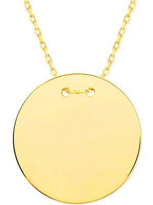 Gümüş Gold Yuvarlak Plaka Kolye