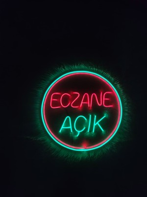 Dekoraven Eczane Için Neon "açık" Yazılı Tabela Ledli Cam Vitrin Aydınlatması