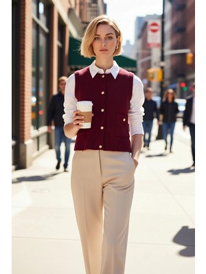 Benerly Kadın Bisiklet Yaka Kolsuz Düz Desen Triko Crop Yelek Orta Kalınlık Astarsız Regular Kalıp