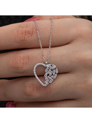 Gümüş Baget Taşlı Kalp Kadın Kolye