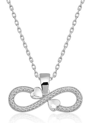 Gümüş Sonsuzluk Kalpler Bayan Kolye