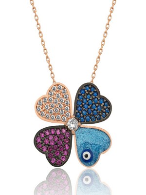 Gümüş Rose Dört Yapraklı Yonca Kadın Kolye