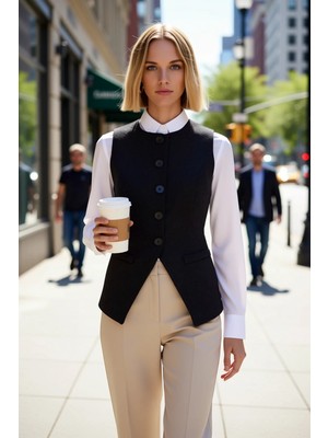 Benerly Kadın Bisiklet Yaka Kolsuz Fitted Kalıp Dokuma Tüvit Yelek Bele Oturan Kesim Astarsız Kışlık