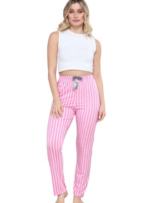 Pijama Altı Modal  Ring Viskon Kumaş Çizgili-Pembe