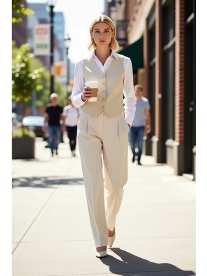 Benerly Kadın Büyük Beden V Yaka Kolsuz Düğmeli Dokuma Düz Desen Crop Yelek Vücuda Oturan Kesim Basic