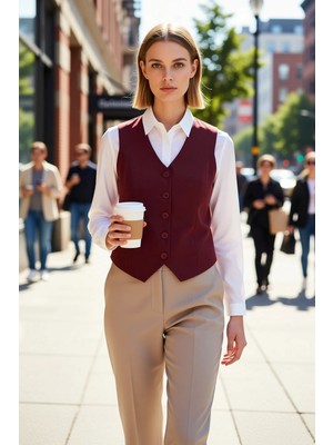 Benerly Kadın Büyük Beden V Yaka Kolsuz Düğmeli Dokuma Düz Desen Crop Yelek Vücuda Oturan Kesim Basic