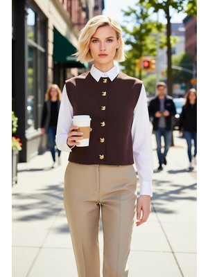 Benerly Kadın Bisiklet Yaka Kolsuz Denim Yelek 100 Düz Desen Fitted Kalıp Rigid Dokuma Regular Boy %100 Pamuk