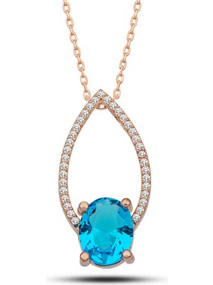 Gümüş Rose Turkuaz Oval Taşlı Kadın Kolye