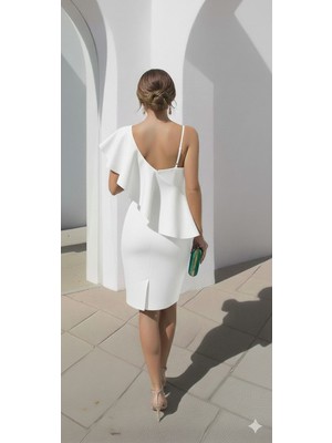 Kadın V Yaka Askılı Midi Elbise