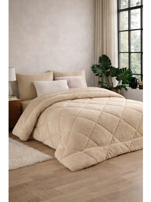 Lila Moon Bej Renkli Battal Boy Lüx Pudra Welsoft Yorgan (Çift Taraflı)