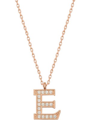 Gümüş Rose E Harfi Kadın Kolye