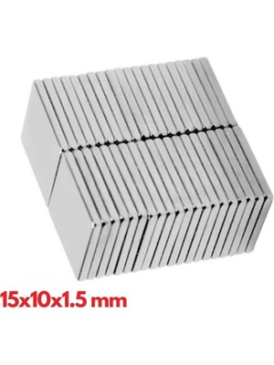 Epilons 10 Adet 15X10X1.5 mm Köşeli Neodyum Mıknatıs N35 Magnet Dayanıklı Nikel Kaplama