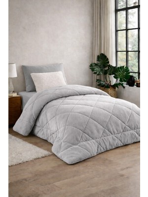 Lila Moon Gri Renkli Tek Kişilik Lüx Welsoft Yorgan Çift Taraflı (155 X215)