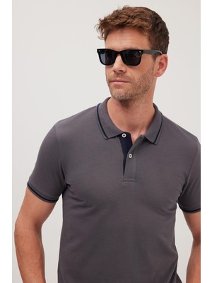 Tudors Erkek Slim Fit Dar Kesim %100 Pamuk Yumuşak Dokulu Serin Tutan Kumaş Düz Pike Füme Polo Yaka Tişört