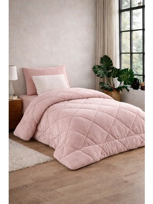 Lila Moon Pudra Renkli Tek Kişilik Lüx Welsoft Yorgan Çift Taraflı (155 x 215)