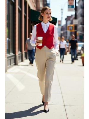 Benerly Kadın V Yaka Kolsuz Düğmeli Crop Kesim Dokuma Kumaş Yelek Astarlı Regular Kalıp Düz Desen Şık