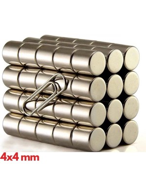Epilons 20 Adet 4x4 mm Yuvarlak Neodyum Mıknatıs N35 Güçlü Magnet Nikel Kaplama