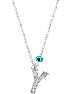 Gümüş Nazar Rodyum Y Harfi Kadın Kolye