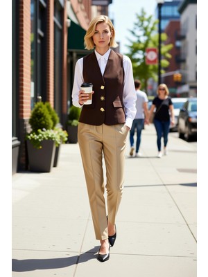 Benerly Kadın Büyük Beden Ceket Yaka Kolsuz Dokuma Yelek Regular Kalıp Düz Desen Finike Dokuma  Ürün