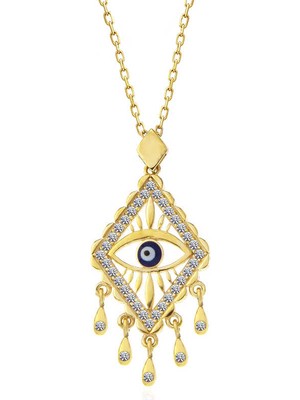 Gümüş Gold Nazarlı Göz Kadın Kolye