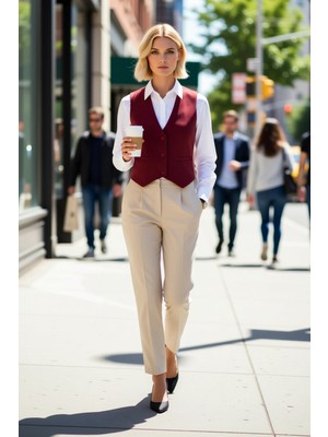 Benerly Kadın V Yaka Kolsuz Düğmeli Crop Kesim Dokuma Kumaş Yelek Astarlı Regular Kalıp Düz Desen Şık