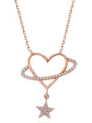 Gümüş Rose Kalp Yıldız Kadın Kolye
