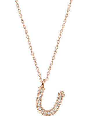 Gümüş Rose Ü Harfi Kadın Kolye