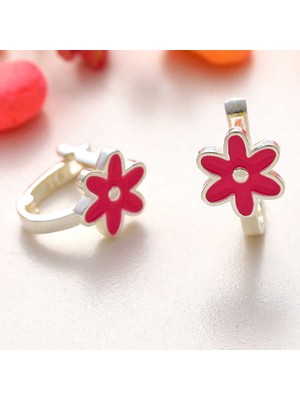 Gümüş Pembe Çiçek Çocuk Küpesi