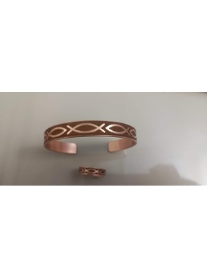Neefy Kalp Gravürlü El Işçiliği Bileklik Saf Bakır Koleksiyonu Yüzük Birlikte