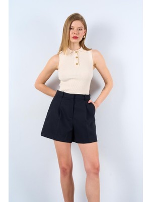 Etiler Collection Patlı Düğmeli Triko Atlet - Beyaz Kayısı