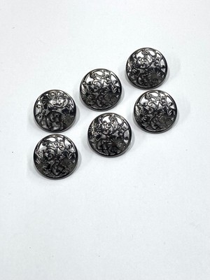 Ceket Trenç Kot Düğmesi Dantel Desenli Parlak Antrasit 6\'lı Set 2,5 cm