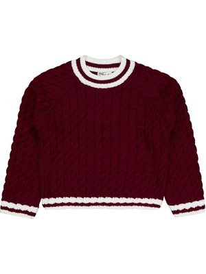 Civil Girls Yaka Çizgili 10-13 Yaş Kazak - Bordo 10-11 Yaş