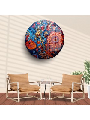 Glitglass Cam Tablo: Renkli Mozaik Desenli Yuvarlak Dekoratif Sanat