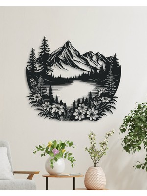 🌲⛰️sscnc  Doğa Manzaralı Mdf Duvar Dekoru – Dağ, Göl ve Orman Tasarımı Siyah Mdf