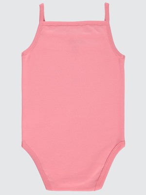 Kujju Civil Baby Penye Ip Askılı Dantelli  Kız Çıtçıtlı Badi - Pembe 2-3 Yaş
