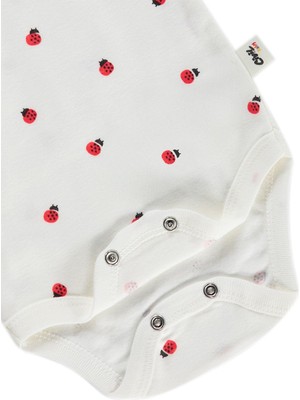 Civil Baby Ekru Uğur Böceği Empirme Çıtçıtlı Badi 1-3 Ay Düz Desenli Yumuşak Kumaş