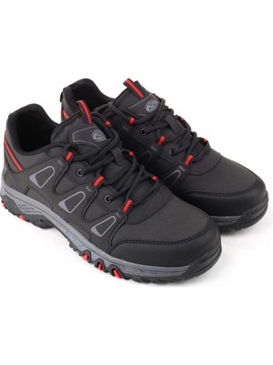 Ayakcity Erkek Outdoor Bağcıklı Kaymaz Taban Sneaker Ayakkabı - Siyah-Kırmızı - 36