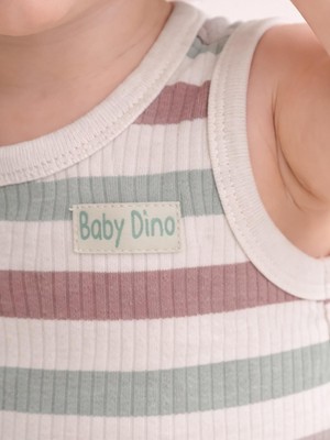 Civil Baby Çizgi Empirme 0-3 Yaş Çıtçıtlı Badi - Bej 9-12 Ay