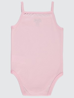Kujju Civil Baby Penye Ip Askılı Dantelli  Kız Çıtçıtlı Badi - Pembe 3-4 Yaş