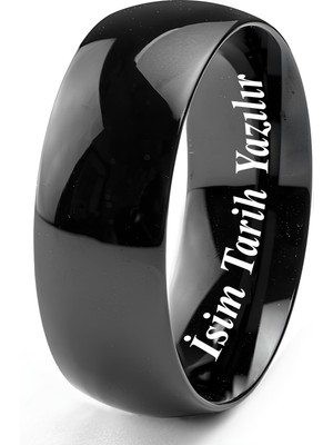 Takı Dükkanı Kişiye Özel Isim Yazılı 8mm Kalın Bombeli Parlak Erkek Kadın Çelik Alyans Yüzük CL19KO