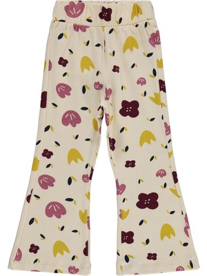 Civil Girls Simli Çiçek Baskılı 2-5 Yaş Tayt - Fil Dişi 3-4 Yaş