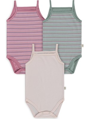 Civil Baby Çizgili Ip Askılı 3 Lü 0-36 Ay Çıtçıtlı Badi - Pembe 12-18 Ay