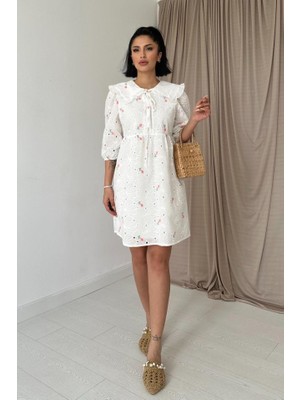 Etiler Collection Pembe Bebe Yakalı Brode Elbise