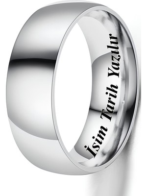 Takı Dükkanı Kişiye Özel Isim Yazılı 8mm Kalın Bombeli Parlak Erkek Kadın Çelik Alyans Yüzük CL19KO