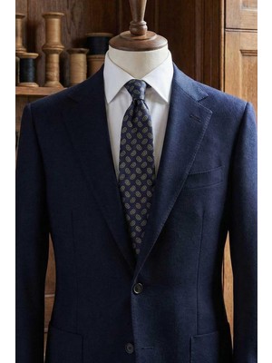 Kravatkolik Luino Style Lacivert Şal Desen Italyan Ipek Kravat İK2228