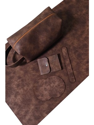 Morika Hotel & Home Textile Özel Tasarım Çalışma Seti Süet Suni Deri / Masa Pedi - El Çantası - Cüzdan - Bardak Altlığı