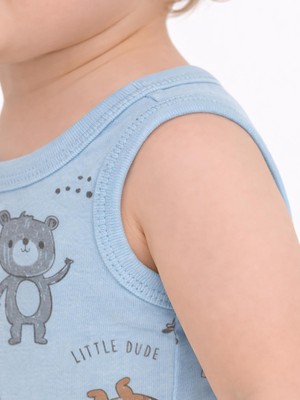 Civil Baby Ayıcık Baskılı 0-3 Yaş Çıtçıtlı Badi - Mavi 12-18 Ay