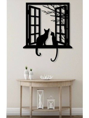 🐾 Sscnc Pencere Önünde Kediler Mdf Duvar Dekoru – Siyah