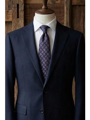 Kravatkolik Trobaso Style Lacivert Şal Desen Italyan Ipek Kravat İK2247