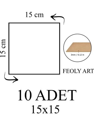 Feoly Art 3 mm 15X15 Mdf Plaka (10 Adet) - Hobi, Maket, Ahşap El Sanatları Için Uygun (10`lu Paket)